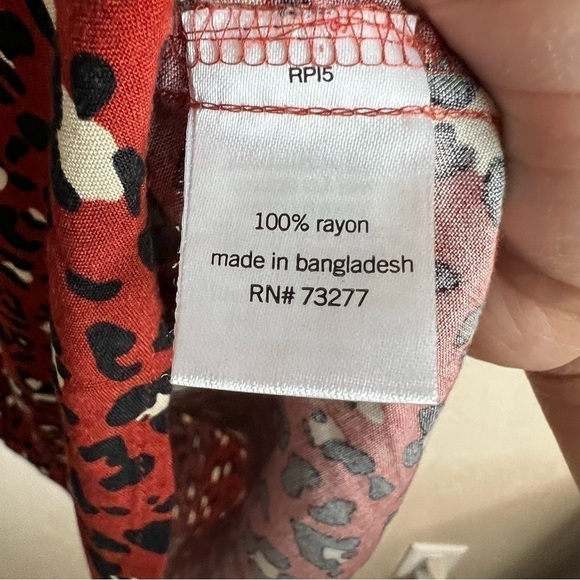 Evri Challis Splitneck Burnt Orange Peasant Leopard Blouse - Picture 6 of 8